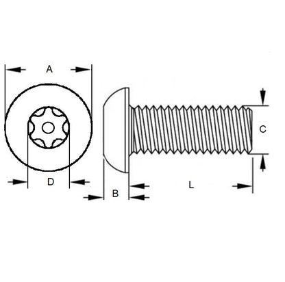 1045325 | SCS0300-010-B-SK-S4 (PK-5) --- Security Screws - M3 - 3x0.5mm - 10 mm - 304 Stainless Button Screw