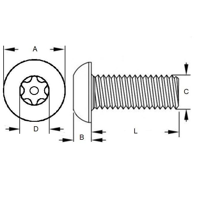 1051819 | SCS0400-010-B-SK-S4 (Each) --- Security Screws - M4 - 4x0.7mm - 10 mm - 304 Stainless Button Screw