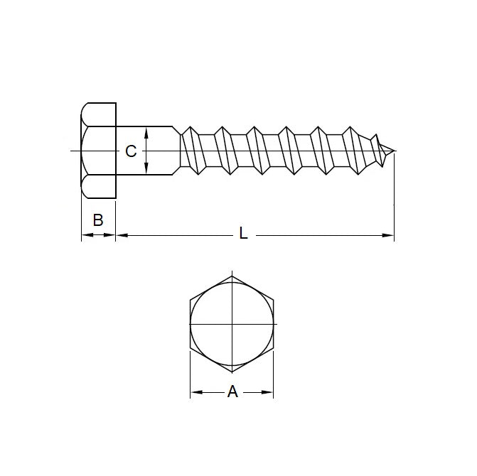 1068413 | SCT0600-065-CO-S6 (PK-50) --- Coach Screws - Approx Diameter M6 - 65 mm - Stainless Steel 316 Similar to A4, 18-10 Screw