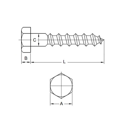 1068414 | SCT0600-075-CO-S6 (PK-50) --- Coach Screws - Approx Diameter M6 - 75 mm - Stainless Steel 316 Similar to A4, 18-10 Screw