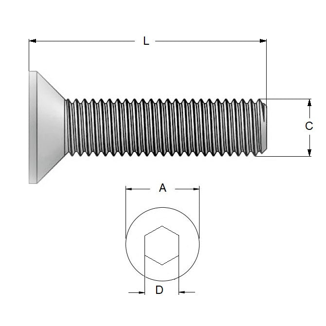 1054202 | SK042C-010-SK-S4 (PK-100) --- Countersunk Screws - 8-32 UNC - 4.17mm - 9.5 mm - 304 Stainless Socket Screw