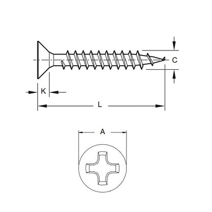 1049823 | SKT0350-038-PH-S6 (PK-100) --- Self Tapping Screws - 3.5x38.1 mm - 6 Countersunk - Stainless Steel 316 Similar to A4, 18-10 Screw