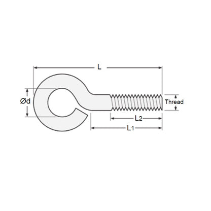 1087200 | EB-24RS (Each) --- Bent Eye Bolts - 3/8-16 UNC - 9.53mm - 76.2x38.1 mm - Steel Bolt