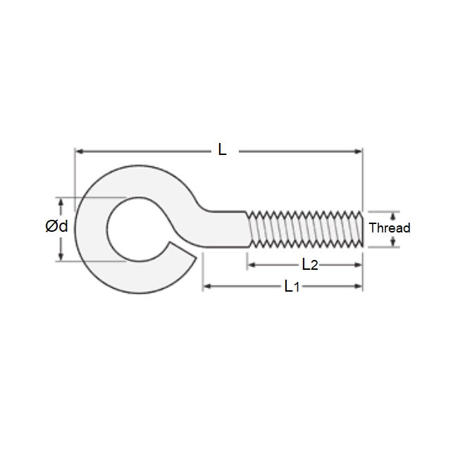 1073804 | EB-285RS (Each) --- Bent Eye Bolts - 1/4-20 UNC - 6.35mm - 101.6x19.05 mm Steel