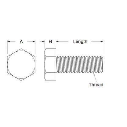 1056877 | SC048W-010-HS-CZ (PK-100) --- Hex Head Screws - 3/16-24 BSW - 4.76mm - 9.5 mm - Zinc Plated Steel Full Thread Screw