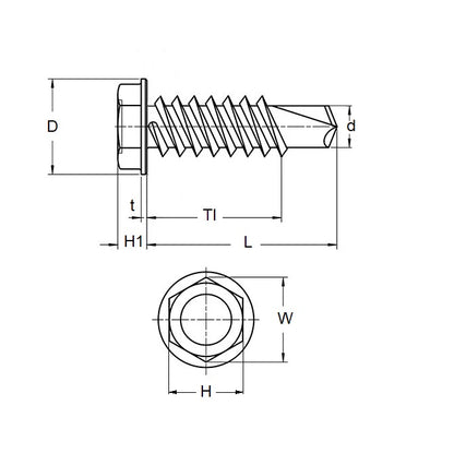 1068971 | SD064-038-HW-CZ (PK-100) --- Self Drilling Screws - 1/4-14 - 6.35mm - 38.1 mm - 100 Hex Washer Head - Steel Zinc Plated Screw