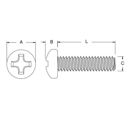 1044411 | SC030M-014-P-PH-S4 (PK-50) --- Pan Head Screws - M3 - 3x0.5mm - 14 mm - 304 Stainless Phillips Screw