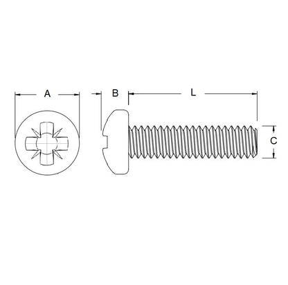 1066601 | SC060M-012-P-PZ-CZ (PK-10) --- Pan Head Screws - M6 - 6x1mm - 12 mm - Zinc Plated Steel Pozidrive Steel Screw