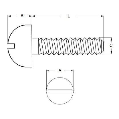 1039687 | SC022C-025-R-SL-BR (PK-10) --- Round Head Screws - 2-56 UNC - 2.18mm - 25.4 mm - Brass Slotted Screw