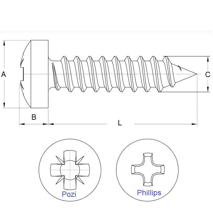 1043594 | SCT0285-010-P-PH-S4 (PK-100) --- Self Tapping Screws - 2.85x9.5 mm - 4 Pan Head - Stainless Steel 304 Similar to A2, 18-8 HRB80 Screw