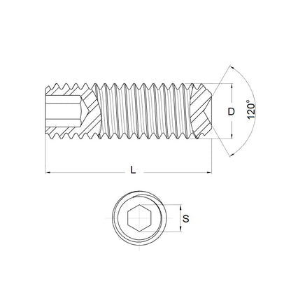 1056771 | SS048C-0191-S6 (Each) --- Standard Cup Point Socket Set Screws - 10-24 UNC - 4.76mm - 19.1 mm 316 Stainless Steel DIN916 - Stainless Steel 316 Similar to A4, 18-10 Screw