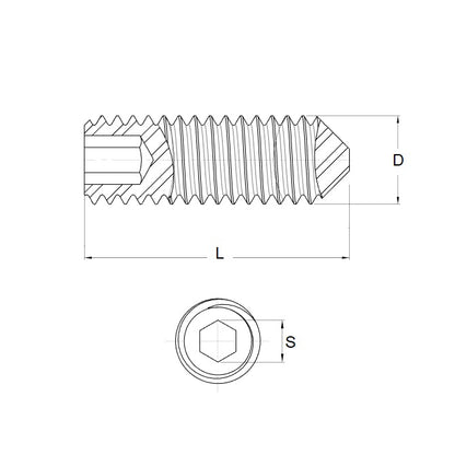 1052947 | SS040M-0250-AS-CP (PK-100) --- Cone Point Socket Set Screws - M4 - 4x0.7mm - 25 mm  - Carbon Steel Screw