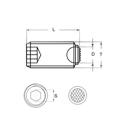 1066576 | SS060M-0196-CS-DKT (Each) --- Diamond Knurled Tip Socket Set Screws - M6 - 6x1mm - 19.6 mm  - Carbon Steel with Alloy Steel SUJ2 HRC 55 -60 tip Screw