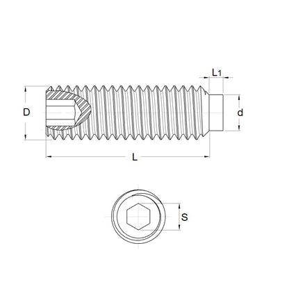 1064938 | SS048F-0095-S3-NT (Each) --- Nylon Tipped Socket Set Screws - 10-32 UNF - 4.76mm - 9.5 mm 304 Stainless Steel - Stainless Steel 18-8 Similar to A2, 303, 304 Screw