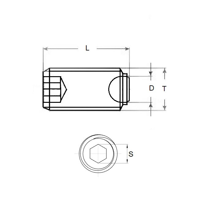 1097143 | SS120M-0152-CS-FB (Each) --- Flat Tip Aligning Socket Set Screws - M12 - 12x1.75mm - 15.2 mm - Aligning Flat Tip - Carbon Steel with Alloy Steel SUJ2 HRC 55 -60 tip Screw