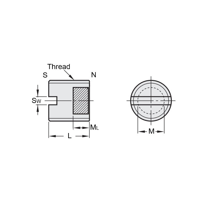 1113919 | SS160M-0140-C-MAG (Each) --- Magnetic End Socket Set Screws - M16 - 16x2mm - 14 mm - Magnetic Tipped - Carbon Steel Screw