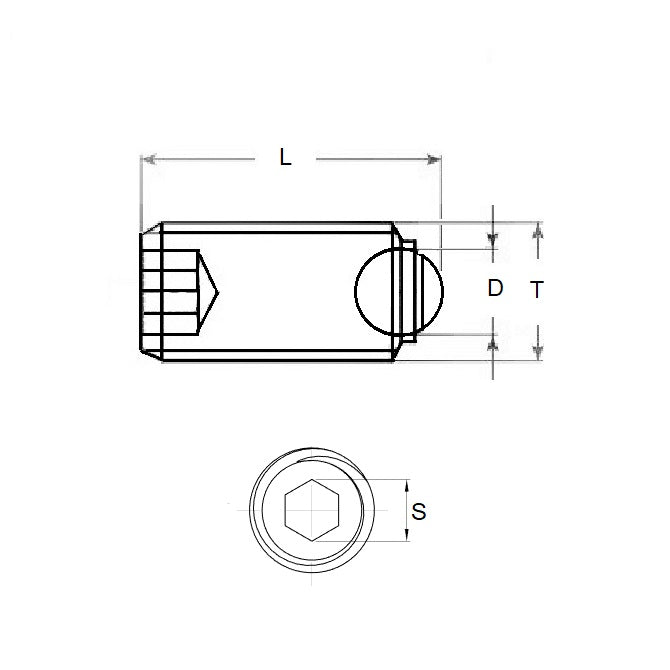 1066898 | SS060M-0259-S4-S440-RB (Each) --- Rolling Ball Tip Socket Set Screws - M6 - 6x1mm - 24.5 mm  - 304 Stainless Steel with 440C Stainless HRC 50-55 tip Screw