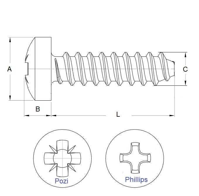 1042336 | SCT0285-019-PLS-P-PH-CZ (PK-50) --- Self Tapping Screws - 2.85mm - 4 Gauge - 19.1 mm - 4 Soft Plastics - Zinc Plated Steel Screw