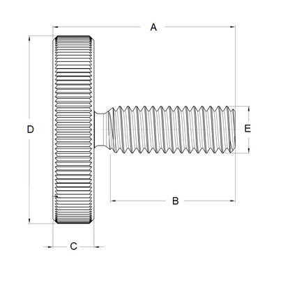 1072372 | THS064C-025-K-3-N (Each) --- Thumb Screws - 1/4-20 UNC - 6.35mm - 25.4x36.51 mm Knurled - Stainless Steel 303/304 Similar to A2, 18-8 HRB80 Screw