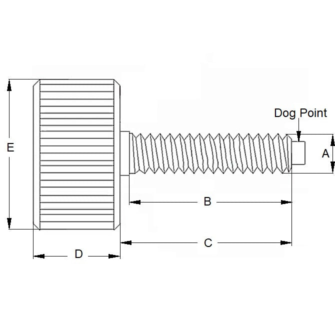 1086831 | THS095C-044-K-CS-DP (Each) --- Thumb Screws - 3/8-16 UNC - 9.53mm - 44.45 - - Dog Point - Steel Screw