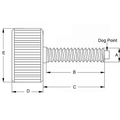 1072948 | THS064C-044-K-CS-DP (Each) --- Thumb Screws - 1/4-20 UNC - 6.35mm - 44.45 - - Dog Point - Steel Screw
