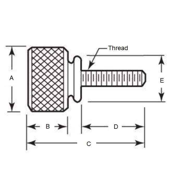 1058440 | THS048F-013-K-SS-WF (Each) --- Thumb Screws - 10-32 UNF - 4.76mm - 12.7x20.64 mm Knurled - Stainless Steel Screw
