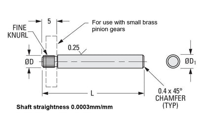 1035989 | SHPIN01.5X50 (Each) --- Pinion Shafts - 1.5x1.55x5 mm - Stainless Steel 303/304 Similar to A2, 18-8 HRB80 Shaft