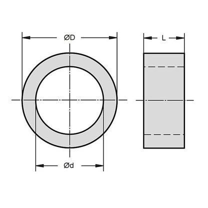 1041744 | W0025-F-005-050-BN (5 Pcs) --- Through Bore Round Spacers - 2.5x5x5 mm - Brass - Nickel Plated