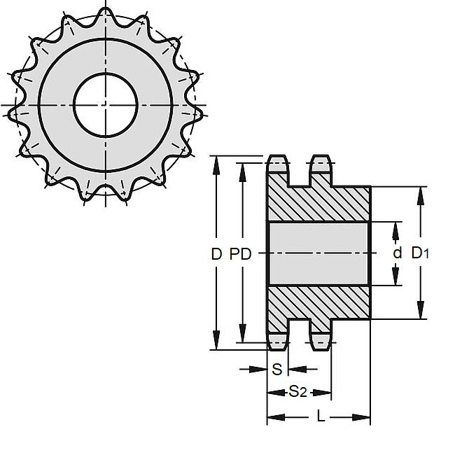 1117139 | SP2-127-078B-017-PB-C (Each) --- Roller Chain Sprockets - 17 tooth - 68.7 - - Duplex 08B With Boss - Carbon Steel Sprocket