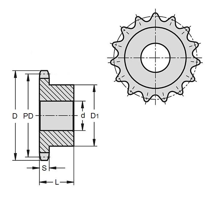 1109090 | SP1-064-028B-015-064-C (Each) --- Roller Chain Sprockets - 15 tooth - 30.31x22.23 mm Simplex - Carbon Steel Sprocket