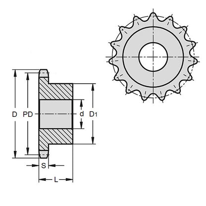 1083847 | SP1-064-028B-009-064-C (Each) --- Roller Chain Sprockets - 9 tooth - 18.18x11.13 mm Simplex - Carbon Steel Sprocket
