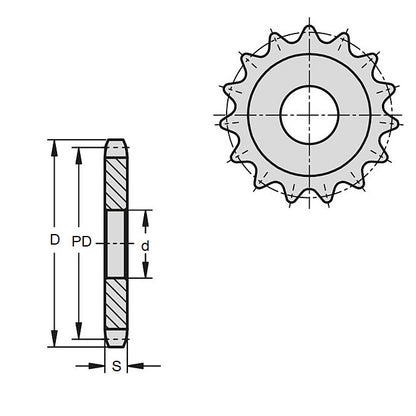 1092309 | SP1-127-078P-010-PB-C (Each) --- Roller Chain Sprockets - 10 tooth - 40.45 mm - Hubless Simplex - Steel Sprocket