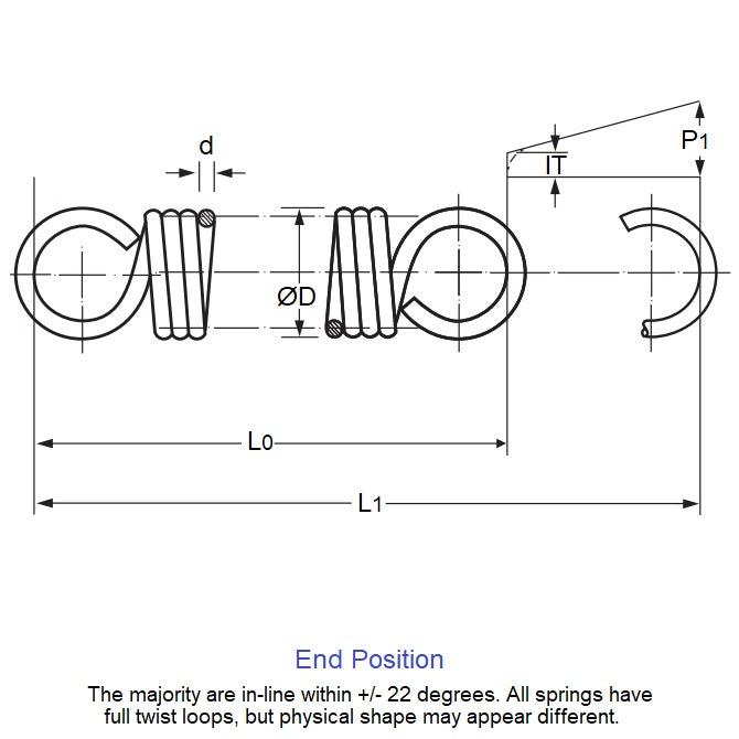 1082021 | ES-0800-0450-12-M (PK-5) --- Extension Springs - 8x45x1.2 mm Music Wire - Steel Spring
