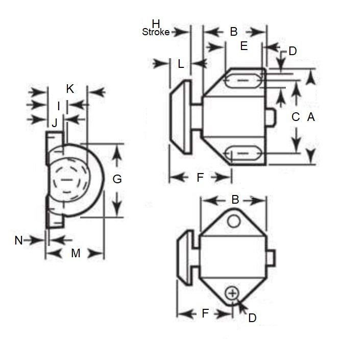 1055108 | DS-60RS (Each) --- Spring Flat Button Stops - 4.54 Kg - 23.81x17.46 mm