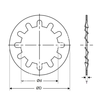 1121401 | W0191-LI-032-014-CZ (PK-500) --- Lock Washers - 19.05x31.6x1.4 mm Internal Tooth Washer