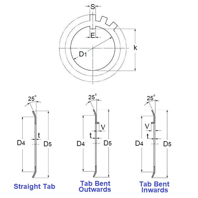 1190126 | WLB100-138-25BO (Each) --- Lock Washers - 100x138.1 mm - 19 Nr. Tabbed - Carbon Spring Steel Washer