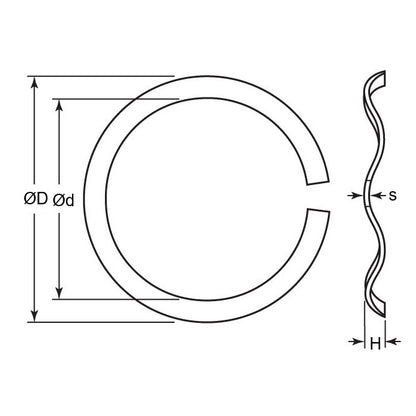 1114465 | W0160-T-022-028-W3S-C (Each) --- Spring Washers - 16x22x2.8 mm Wave - Carbon Spring Steel Self Finish Washer