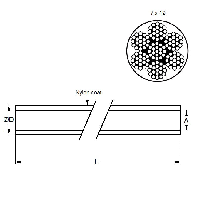 1036696 | CBLC-159-304-NY-719 (Each) --- Cable Cable and Accessories - 1.59x1.191 mm - 122.5 kg Miniature - Clear Nylon over 304 Stainless