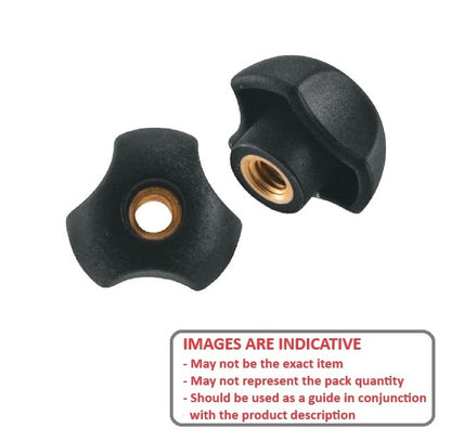 1072224 | KF064C-025-3L-P (PK-5) --- Lobe Knobs - 1/4-20 UNC - 6.35mm - 24.89x10.9 mm Three Lobe - Brass Knob