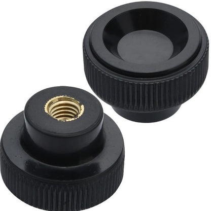 1233257 | KF060M-025-KND-PH (Each) --- Disc Knobs - M6 - 6x1mm - 24.5x11 mm Female Knurled Plastic - Brass Knob