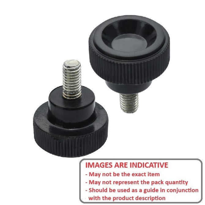 1233258 | KM060M-025-KND15-PH (Each) --- Disc Knobs - M6 - 6x1mm - 24.5x15 mm Male Knurled Plastic - Steel Knob