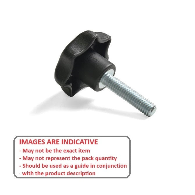 1068036 | KM060M-025-STR-PL (Each) --- Star Knobs - M6 - 6x1mm - 25x20 mm Male Plastic - Plastic Knob