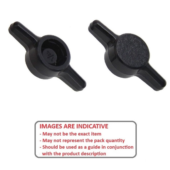 1060038 | KM048-025-TEE-B (PK-10) --- Thumb Knobs - 10-24, 10-32 - 4.76mm - - Use Own Screw 25.4x6.4 mm For Cap Screws - Plastic Knob