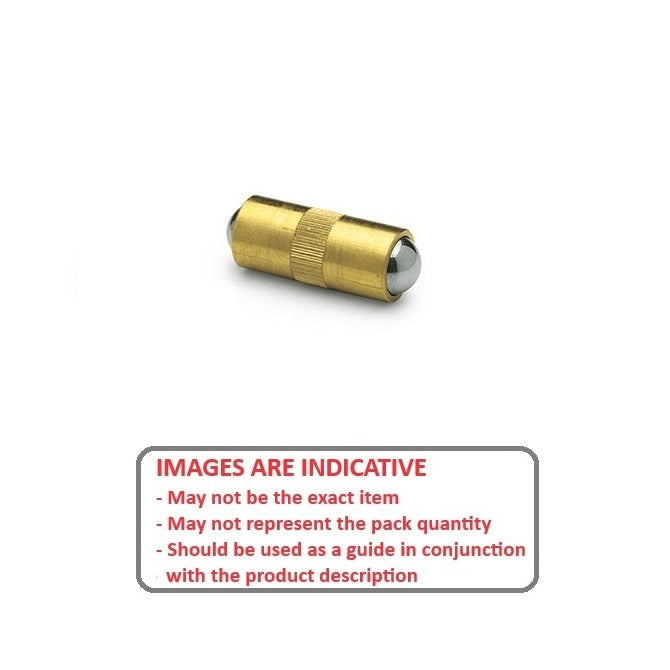 1040644 | PLBP-025-053-BSD-003 (PK-10) --- Ball Push Fit Plungers - 2.5x5.3 mm - 1.3 N Brass Body Stainless Ball Double Ended - Stainless Steel 400 Series Hardened Plunger