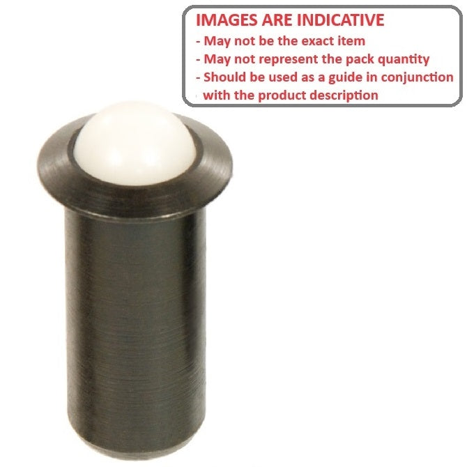 1088082 | PLBP-095-199-SN-031 (Each) --- Ball Push Fit Plungers - 9.53x19.9 mm - 11.1 N Stainless Body - Nylon Polyamide 6/6 Plunger