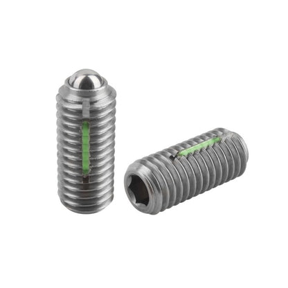 1054717 | PLBT-042F-089-S3LK-010 (PK-10) --- Ball Threaded Plungers - 8-36 UNF - 4.17mm - 8.9 mm - 0.4 N Stainless Body and Ball with Threadlock - Stainless Steel 303 Similar to A2, 304, 18-8 Plunger