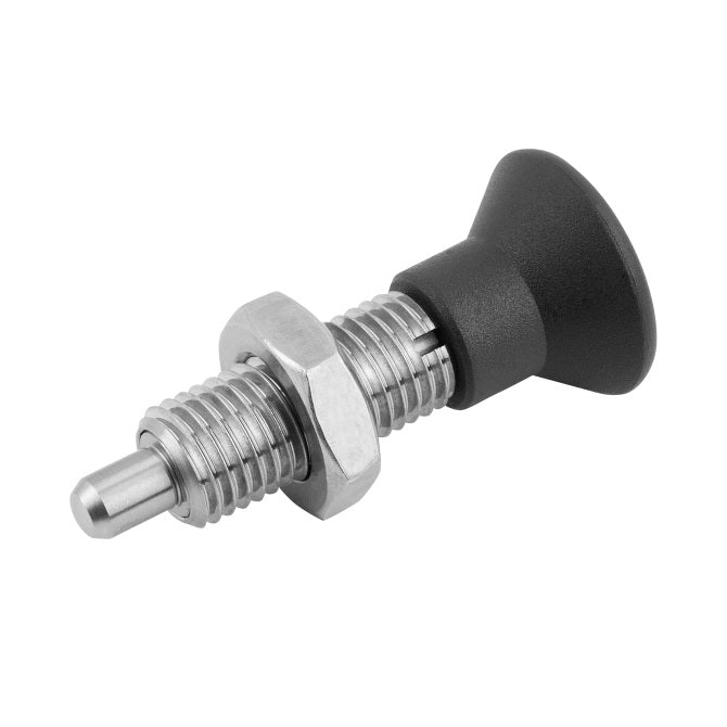 1081837 | PLIT-040-080-100-39-KPUN-S3 (Each) --- Indexing Pull Knob Plungers - M8 Fine - 8x1mm - 38.5 mm - 2.7 N No Collar - Stainless Steel 303 Similar to A2, 304, 18-8 Plunger