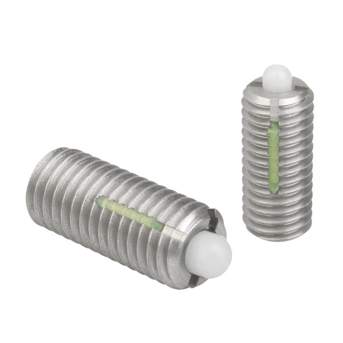 1102525 | PLST-127C-279-PS-047 (Each) --- Spring Plungers - 1/2-13 UNC - 12.7mm - 27.9 mm - 10 N No Handle - Stainless Steel Body with Plastic Plunger