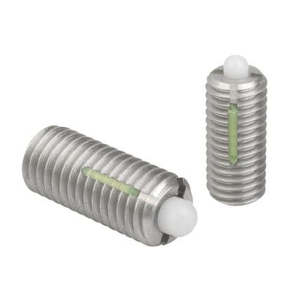 1058559 | PLST-048F-180-PS-017 (PK-5) --- Spring Plungers - 10-32 UNF - 4.76mm - 18 mm - 5 N No Handle - Stainless Steel Body with Plastic Plunger