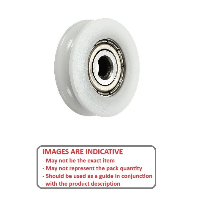 1002583 | PUI008-0159-032-N-BB (Each) --- U Groove Idler Pulleys - 0.79x15.875x3.175 mm Single Row - Nylon Polyamide 6/6 Pulley